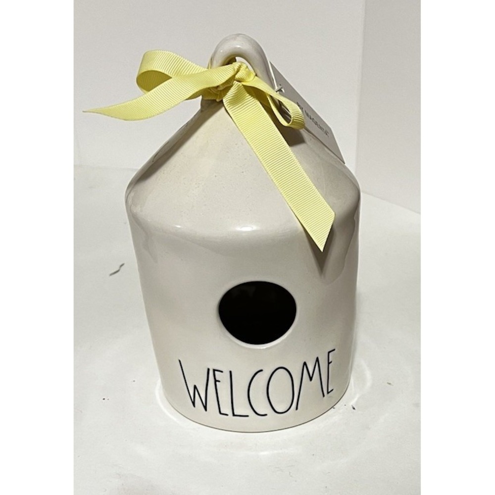 Rae Dunn WELCOME Round Birdhouse Double-Sided with Bee Yellow Ribbon